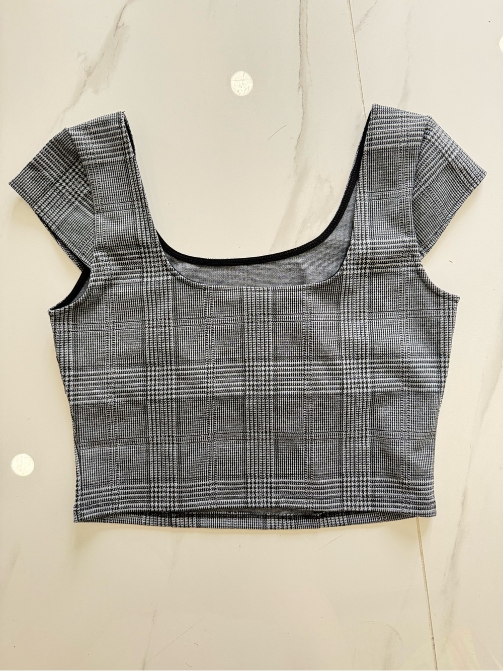 H&M Glen Plaid Scoop Crop Top - Black & White